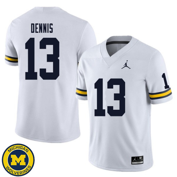 Mens Michigan Wolverines #13 Eamonn Dennis White Alumni Jersey